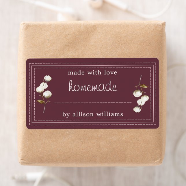 Etiqueta Rustic Homemade Label Cotton Sprig Burgundy (Insitu)