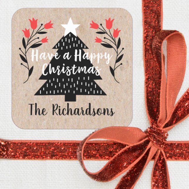 Etiqueta Rustic Kraft Christmas Tree Gift (A cute Kraft Christmas sticker featuring a Christmas tree.)