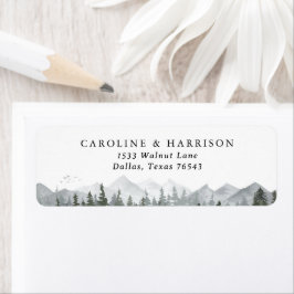 Etiqueta Rustic Mountain Pine Tree Wedding Endereço de Devo