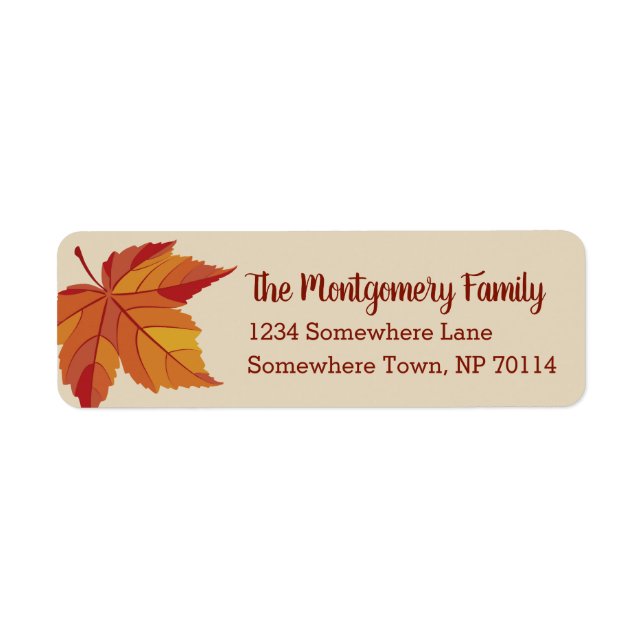 Etiqueta Rustic Red Fall Leaf & Family Name (Frente)
