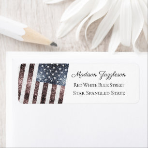 Etiqueta Rustic Red White Blue Sparkles USA flag 