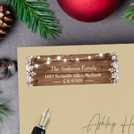 Etiqueta Rustic String Lights Winter Snowflakes Feriado