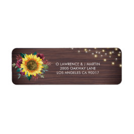 Etiqueta Rustic Sunflower Luz Wood Casamento Endereço