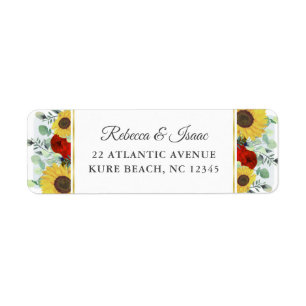 Etiqueta Rustic Sunflower Red Floral Weding Return Address