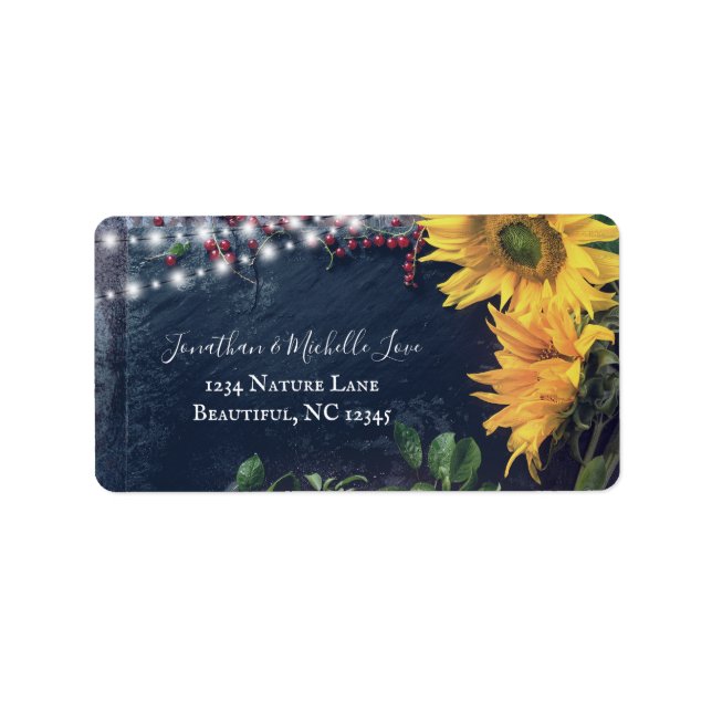 Etiqueta Rustic Sunflower, Slate and Lights Country Address (Frente)
