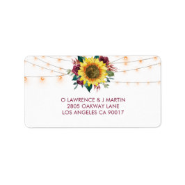 Etiqueta Rustic Sunflower String Light Weding Endereço RSVP