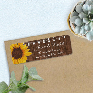 Etiqueta Rustic Sunflower String Luzes Endereço De Casament