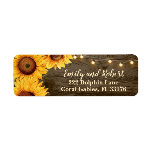 Etiqueta Rustic Sunflower String Luzes Endereço De Casament (Frente)
