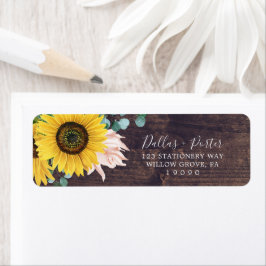 Etiqueta Rustic Sunflower | Wood Return Address Label