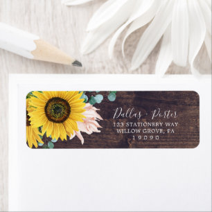 Etiqueta Rustic Sunflower   Wood Return Address Label