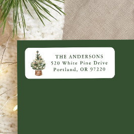 Etiqueta Rustic Watercolor Christmas Tree Return Address