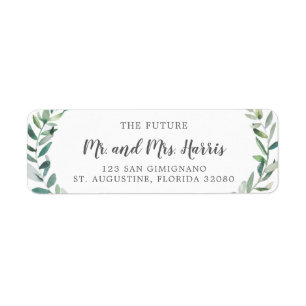 Etiqueta Rustic Watercolor Greenery Wedding Endereço de De