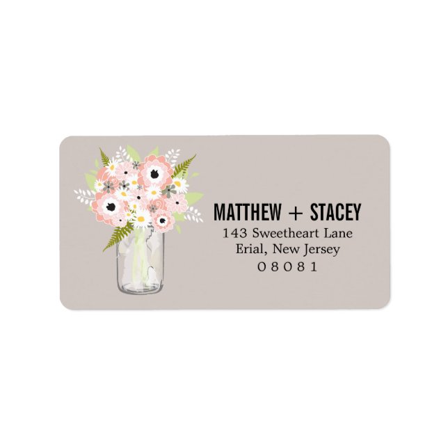 Etiqueta Rustic Wedding Mason Jar e Floral (Frente)