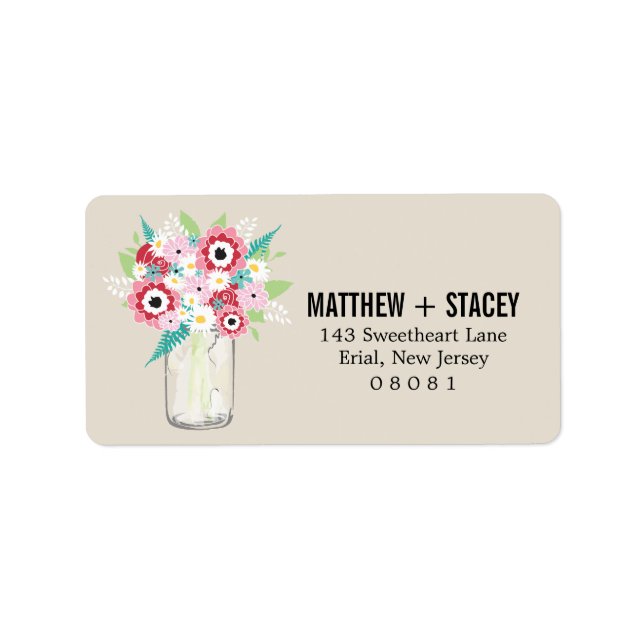 Etiqueta Rustic Wedding Mason Jar e Floral (Frente)