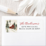 Etiqueta Rustic Winter Cabin Christmas Return Address<br><div class="desc">Melhore as suas mensagens de férias com as etiquetas de endereço de natal da Rua Winter Cabin. Apresentando imagens encantadoras de pinheiros cobertos de neve, essas etiquetas captam a essência de uma cabana acolhedora na floresta. O esquema clássico de cor vermelho, branco e verde adiciona um toque festivo aos seus...</div>