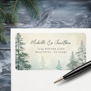Etiqueta Rustic Winter Pine Forest Woodland Endereço De Cas