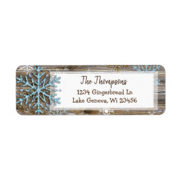 Etiqueta Rustic Wood and Christmas Snowflakes Endereço