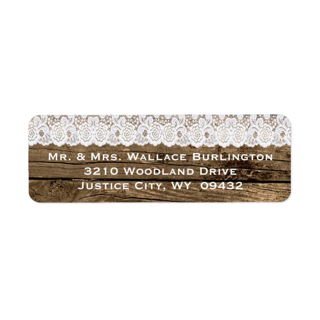 Etiqueta Rustic Wood and Lace Wedding Return Address (Frente)