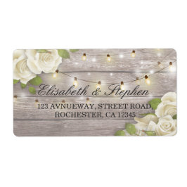 Etiqueta Rustic Wood Floral String Lights Endereço De Casam