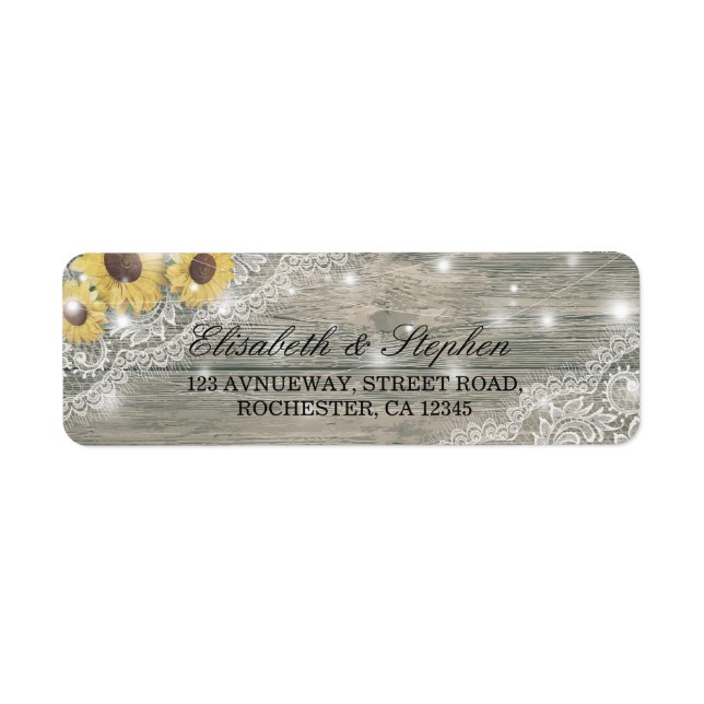 Etiqueta Rustic Wood Sunflower Elegant Lace Casamento (Frente)