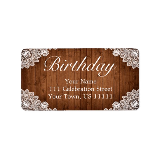 Etiqueta Rustic Wood & White Lace Aniversário Address (Frente)