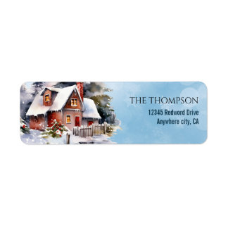 Etiqueta Rustic Woodland Winter House Return Address Label