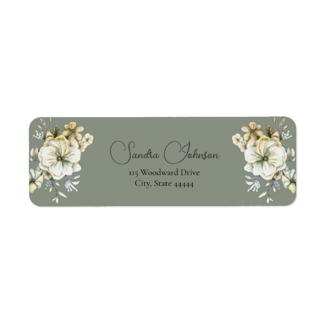 Etiqueta Sage Green Floral Wedding  Label (Frente)