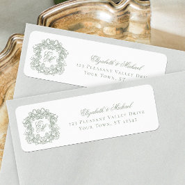 Etiqueta Sage Green Monogram Crest Wedding Return Address