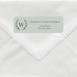 Etiqueta Sage green monogram initial wreath return address
