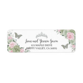 Etiqueta Sage Green Pink Floral Quinceanera Endereço de Ret