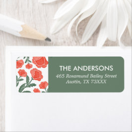 Etiqueta Sage Green Red Watercolour Floral Return Address