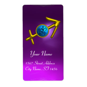 Etiqueta SAGITTARIUS ZODIAC NASCIDO Turquesa Azul, Roxo
