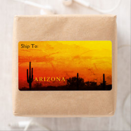 Etiqueta Saguaro Cactus Arizona Vermelho sunset Laranja e A