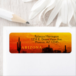 Etiqueta Saguaro Cactus Arizona Vermelho sunset Laranja e A
