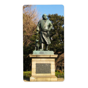 Etiqueta Saigo Takamori (The Last Samurai) & Dog Statue