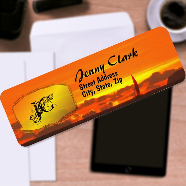 Etiqueta Sailboat Sunset 1300 Endereço (Criador carregado)