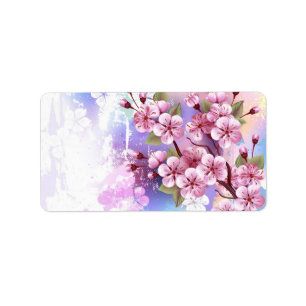 Etiqueta Sakura rosa no fundo da pintura