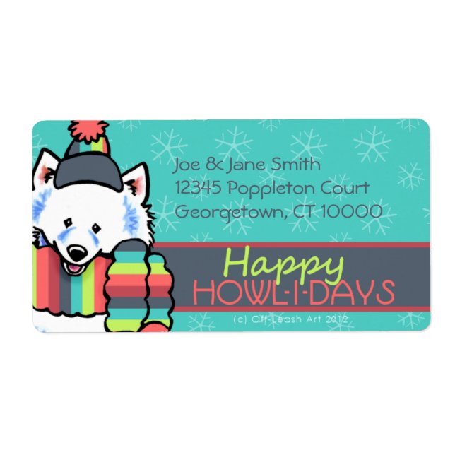 Etiqueta Samoyed Eskie Happy Howlidays (Frente)