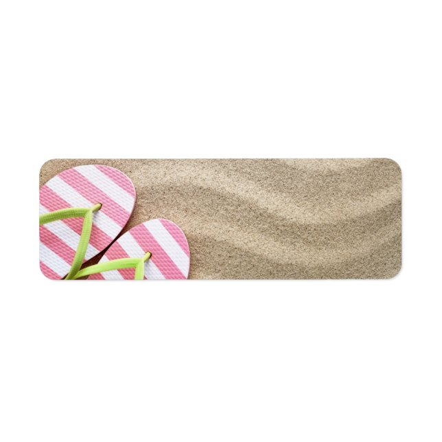 Etiqueta Sandy Beach Background Com Chinelos (Frente)