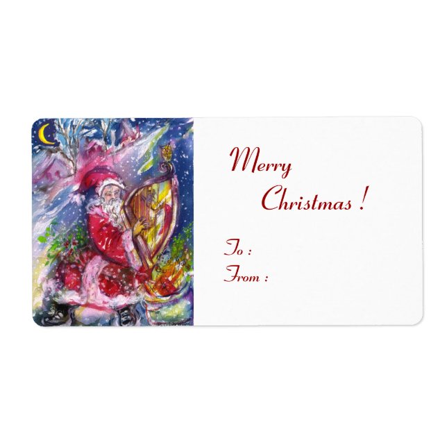 ETIQUETA SANTA CLAUS JOGANDO HARP À LUZ DA LUZ (Frente)