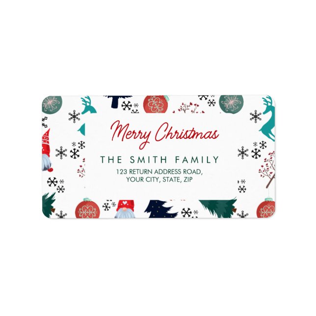 Etiqueta Santa Claus Reindeer Pine Trees Mittens (Frente)