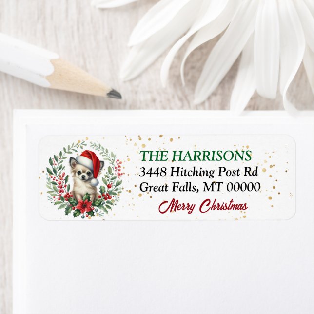 Etiqueta Santa Hat Chihuahua Dog Wreath Natal (Insitu)