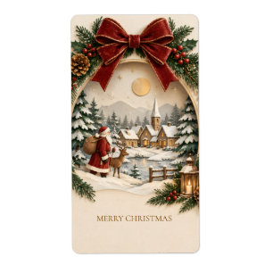Etiqueta Saudação de Natal Pastel, Papai Noel e neve