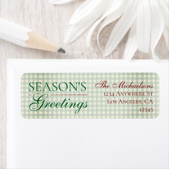 Etiqueta Saudações da temporada Gingham Natal (Insitu)