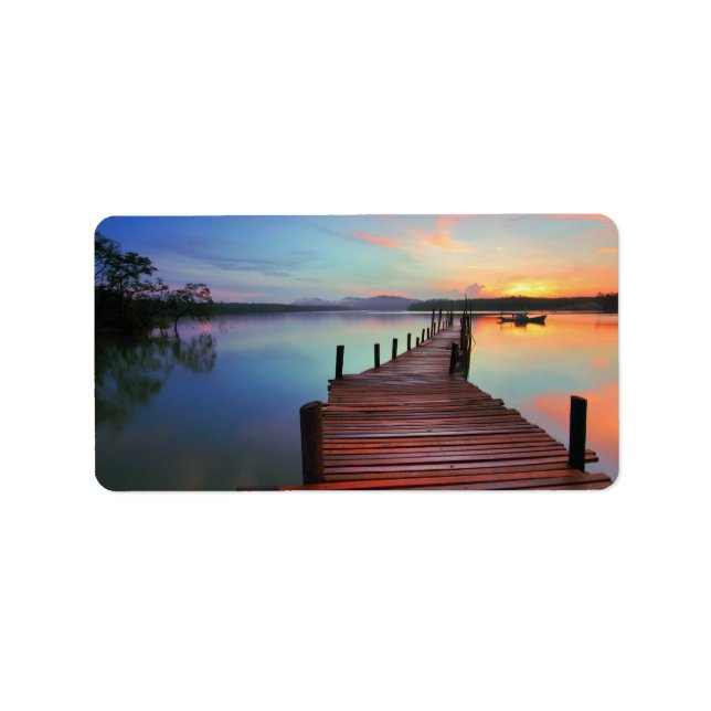 Etiqueta Scenic Sunrise Lake Jetty Pier (Frente)