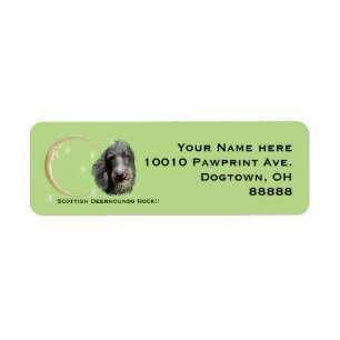 Etiqueta Scottish Deerhound, lua e estrelas