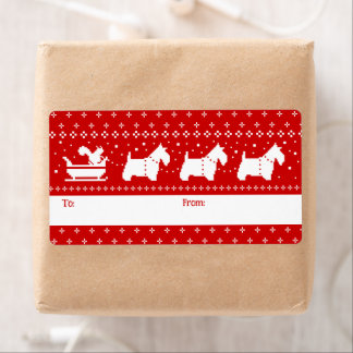 Etiqueta Scottish Terriers Christmas Sleigh Holiday To From