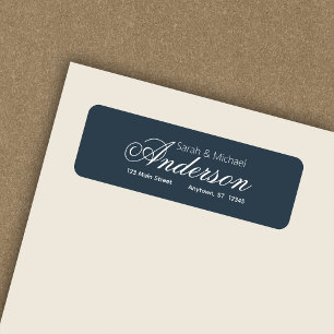 Etiqueta Script de Caligrafia Chic - Indigo Blue Return Add