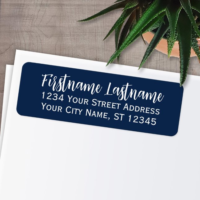 Etiqueta Script Elegante Branco de Marinho Simples - Endere (Personalized Return Address Labels - Fun, modern fonts)