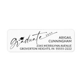 Etiqueta Script Graduate Cap Year Graduation Return Address